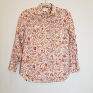 J Crew Classic Popover Blouse Liberty Garden of Life Floral Partial Button Small